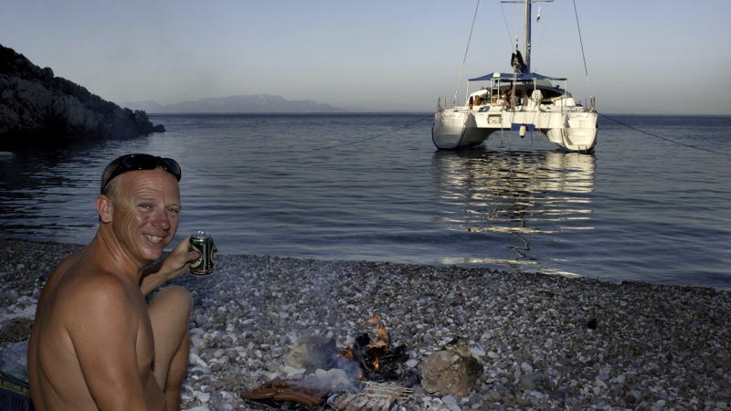 BBQ on Greek Beach sailing with Catamaran