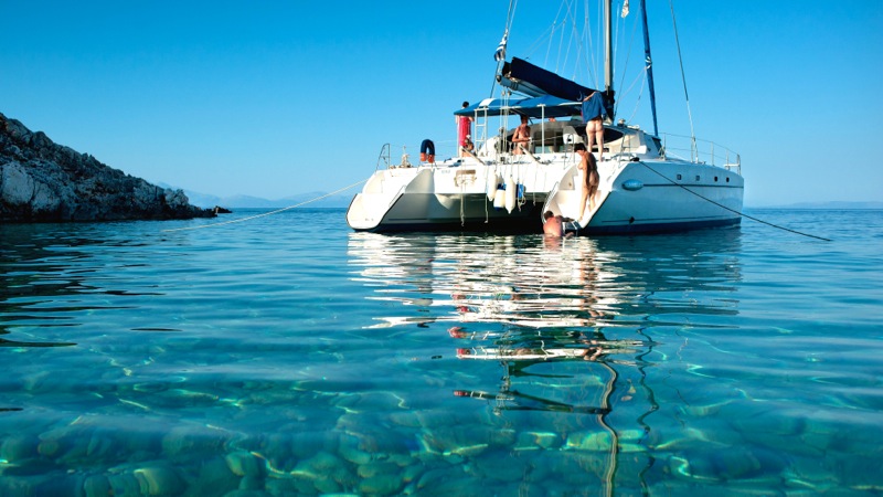 Catamaran in sea in Greece